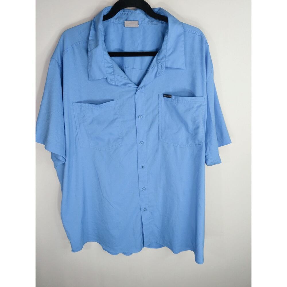 Columbia Sportswear Mens Solid Short Sleeve Button Down Shirt Light Blue Size 3X